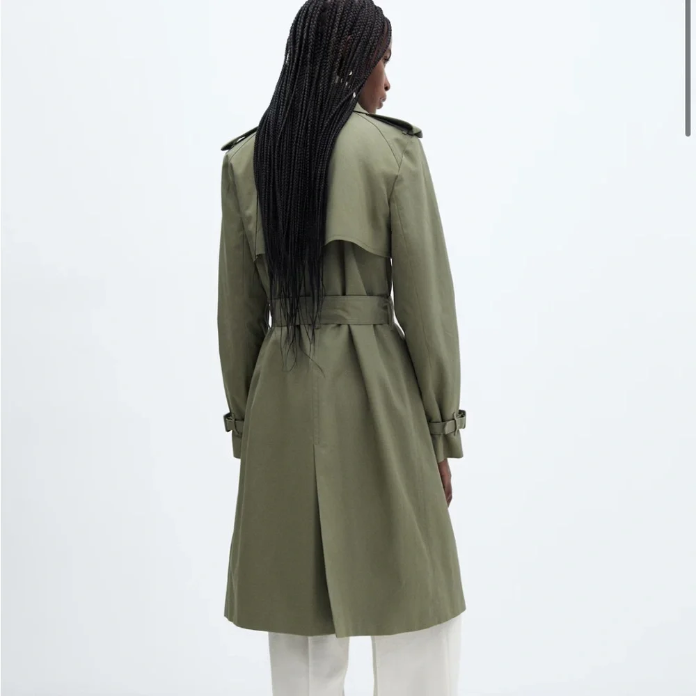 NWT Mango Classic Trench Coat with Belt Green Cotton Size S - Picture 4 of 13